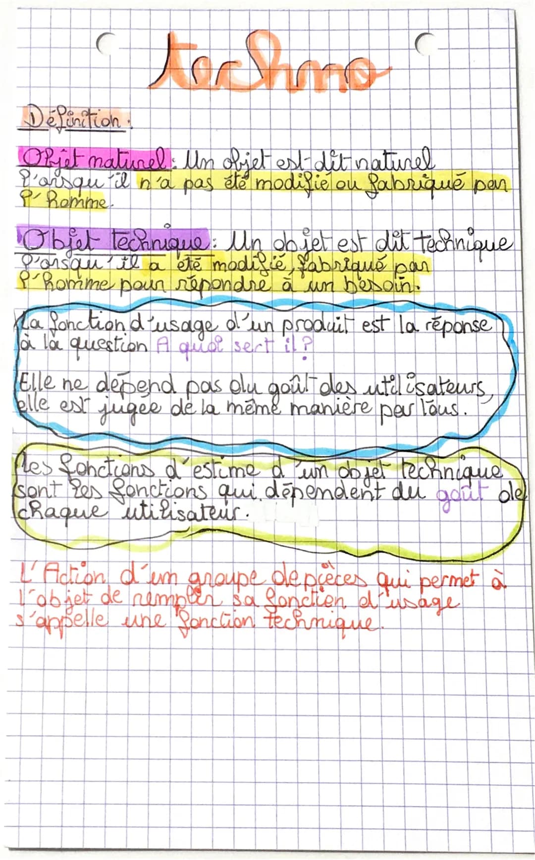 techno
Definition.
Objet naturel : Un objet est dit naturel
d'arsqu'il n'a pas été modifié ou fabriqué par
P homme.
C
C
Objet technique : Un