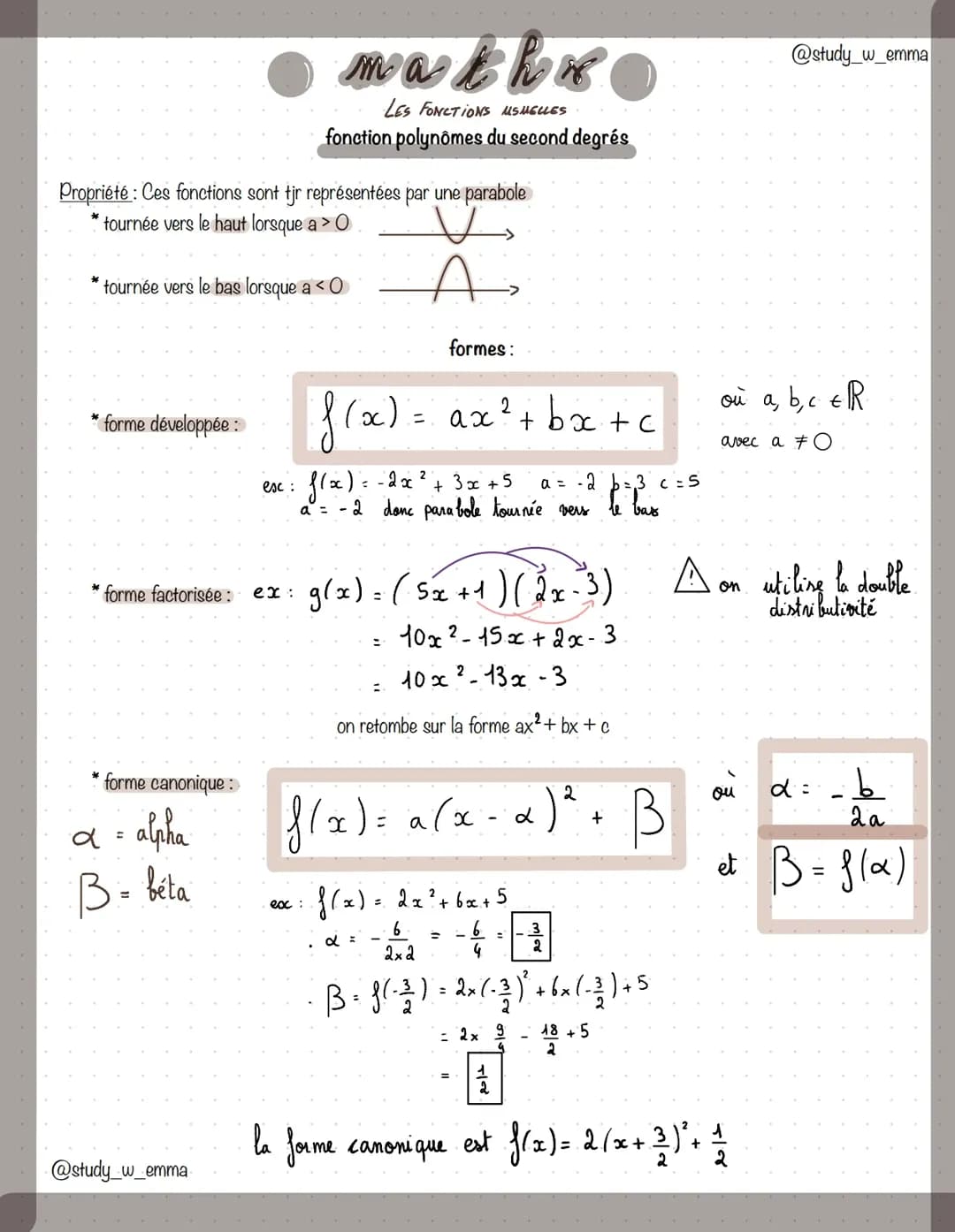 Fonction Polynôme Du Second Degrés 