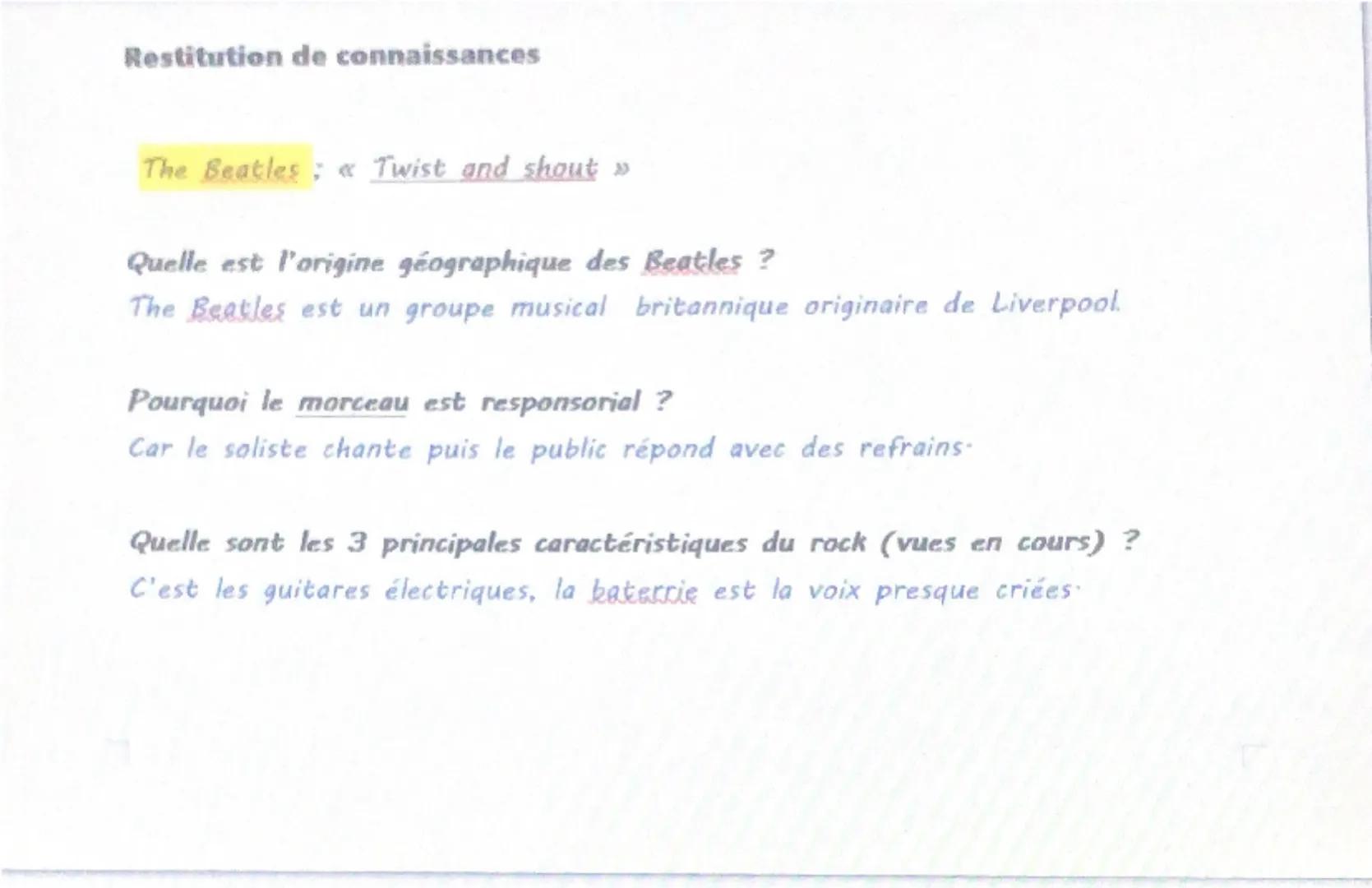--- OCR Start ---
Fiche de révision:
Education Musicale
Ecoute inconnues
Quelle est la différence entre une musique responsorial et une musi