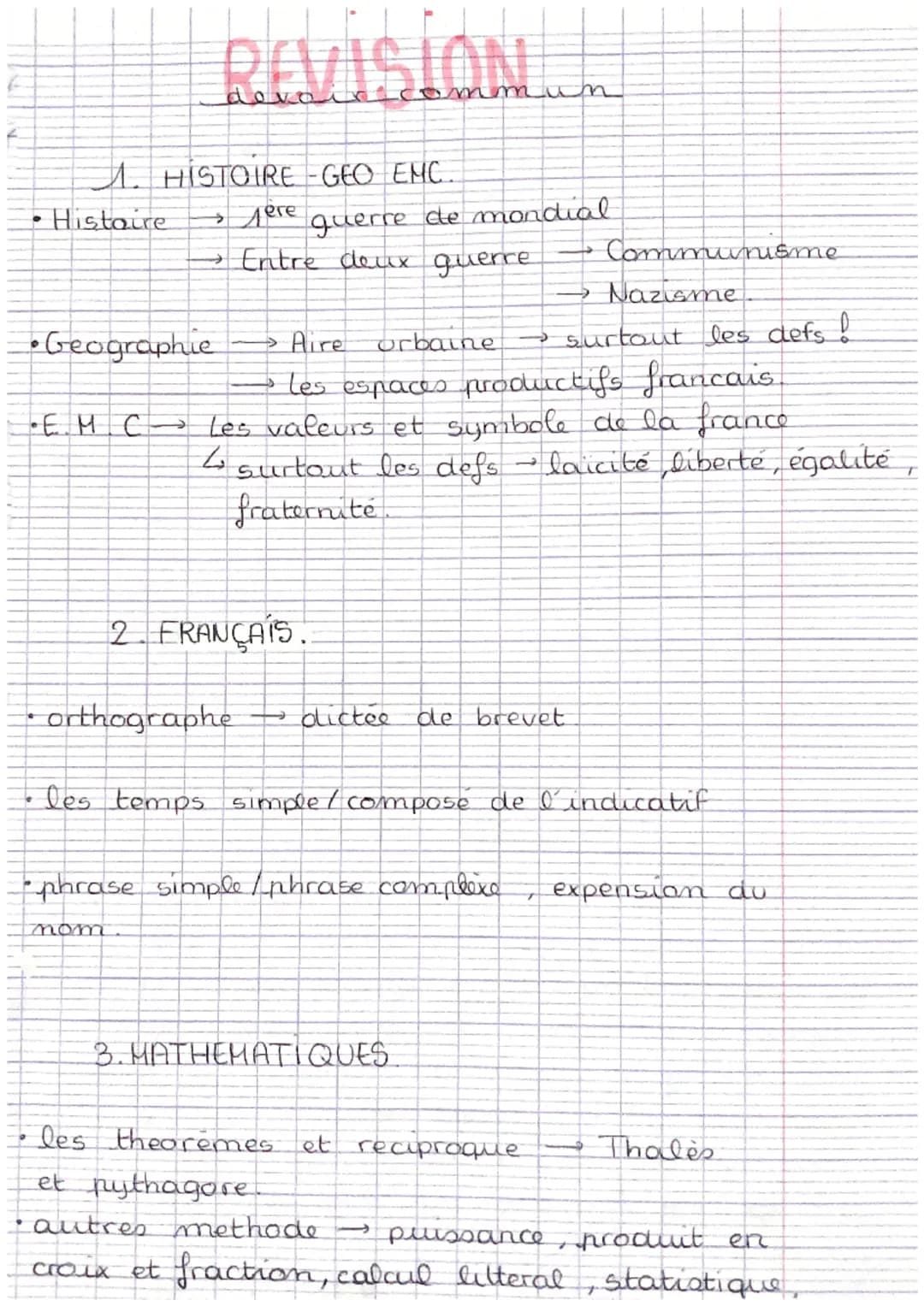 ●
REVISION.
1. HISTOIRE -GEO EMC.
Histoire → Aere guerre de mondial
→ Entre deux guerre
→ Nazisme.
•Geographie
→ Aire
orbaine surtout les de