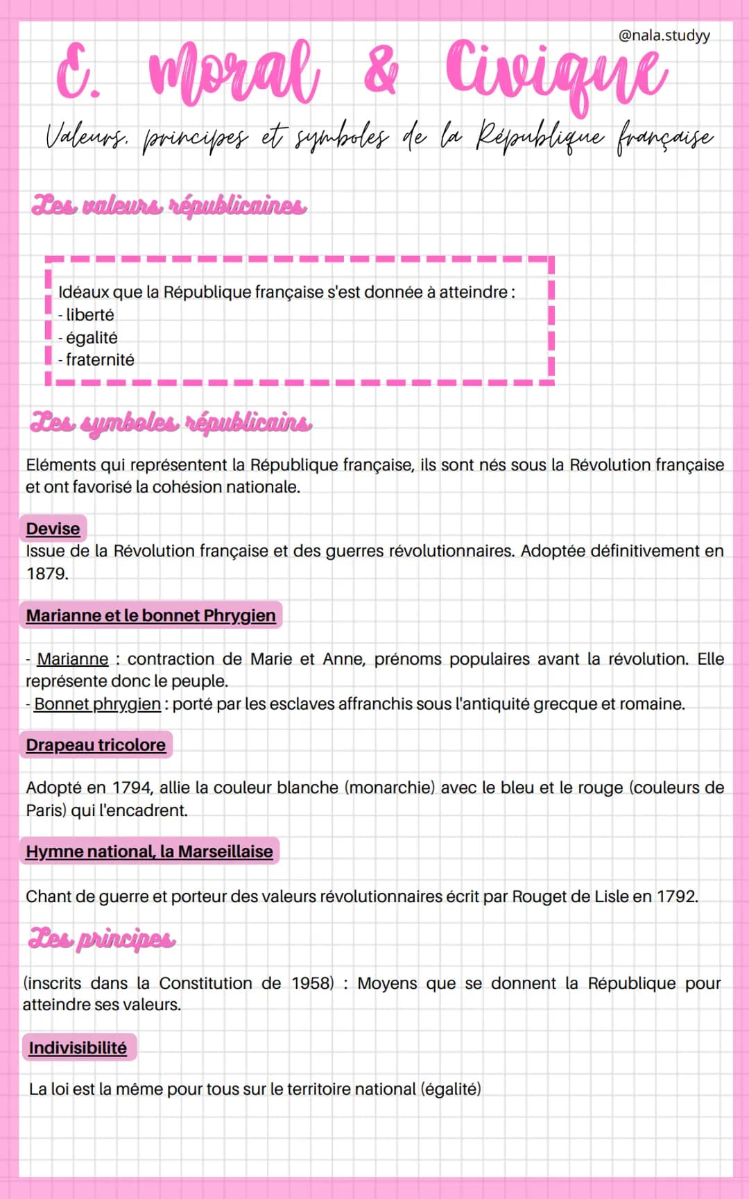 C. moral & Civique
Valeurs, principes et symboles de la République française
Les valeurs républicaines
Idéaux que la République française s'