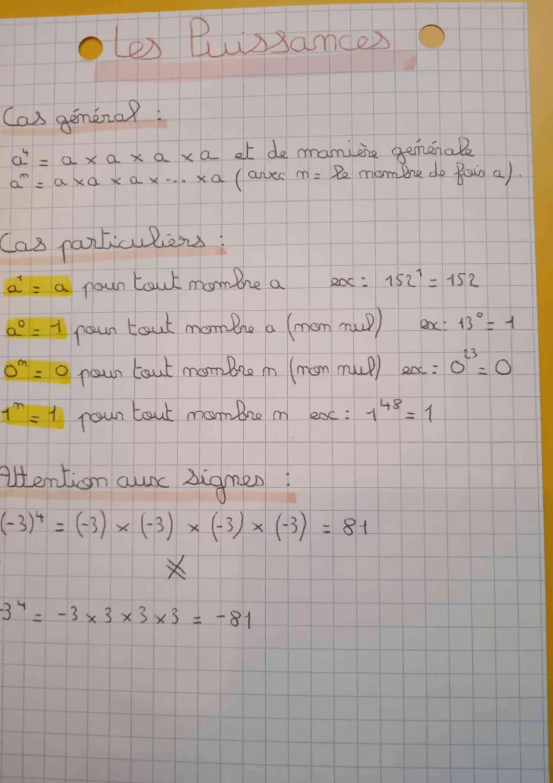 # Les Puissances

Cas général :
$a^n = a \times a \times a \times a \times a$ et de manière générale
$a^n = a \times a \times a \times ... \