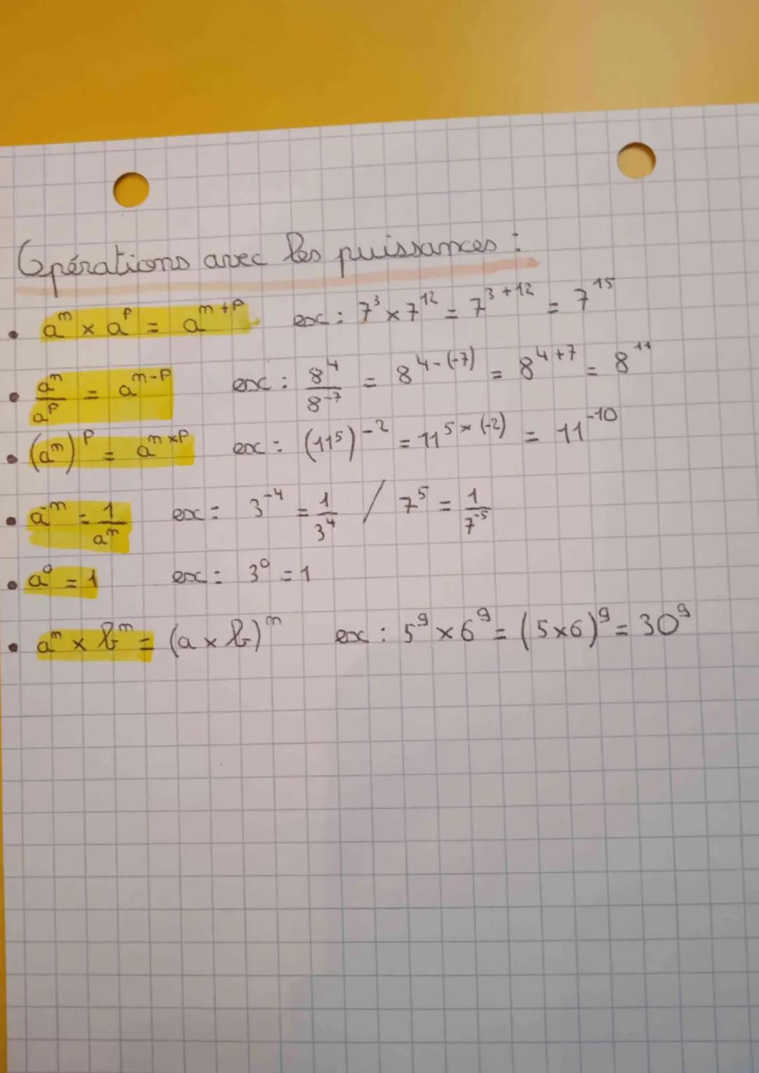 # Les Puissances

Cas général :
$a^n = a \times a \times a \times a \times a$ et de manière générale
$a^n = a \times a \times a \times ... \