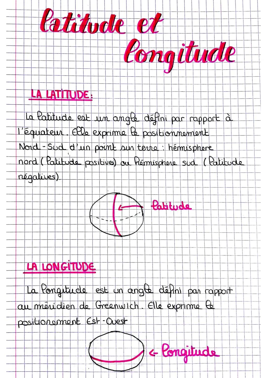 # latitude et

# longitude

## LA LATITUDE:

La latitude est un angle défini par rapport à
l'équateur. Elle exprime le positionnement
Nord-S