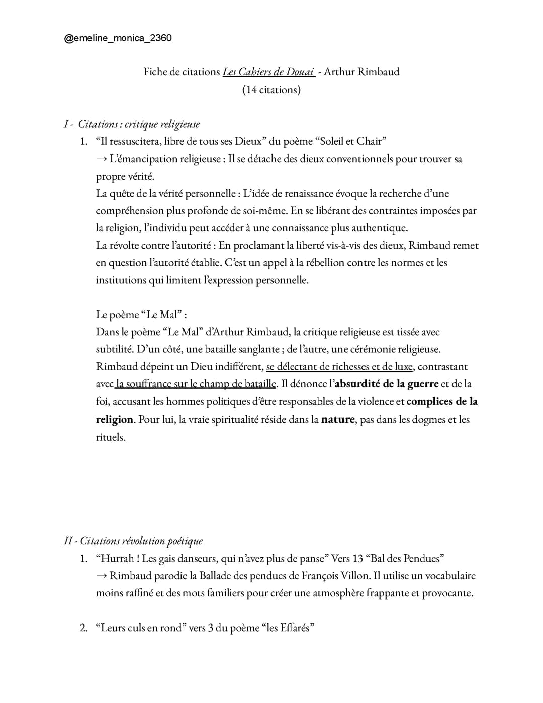 Citations Cahier de Douai Arthur Rimbaud