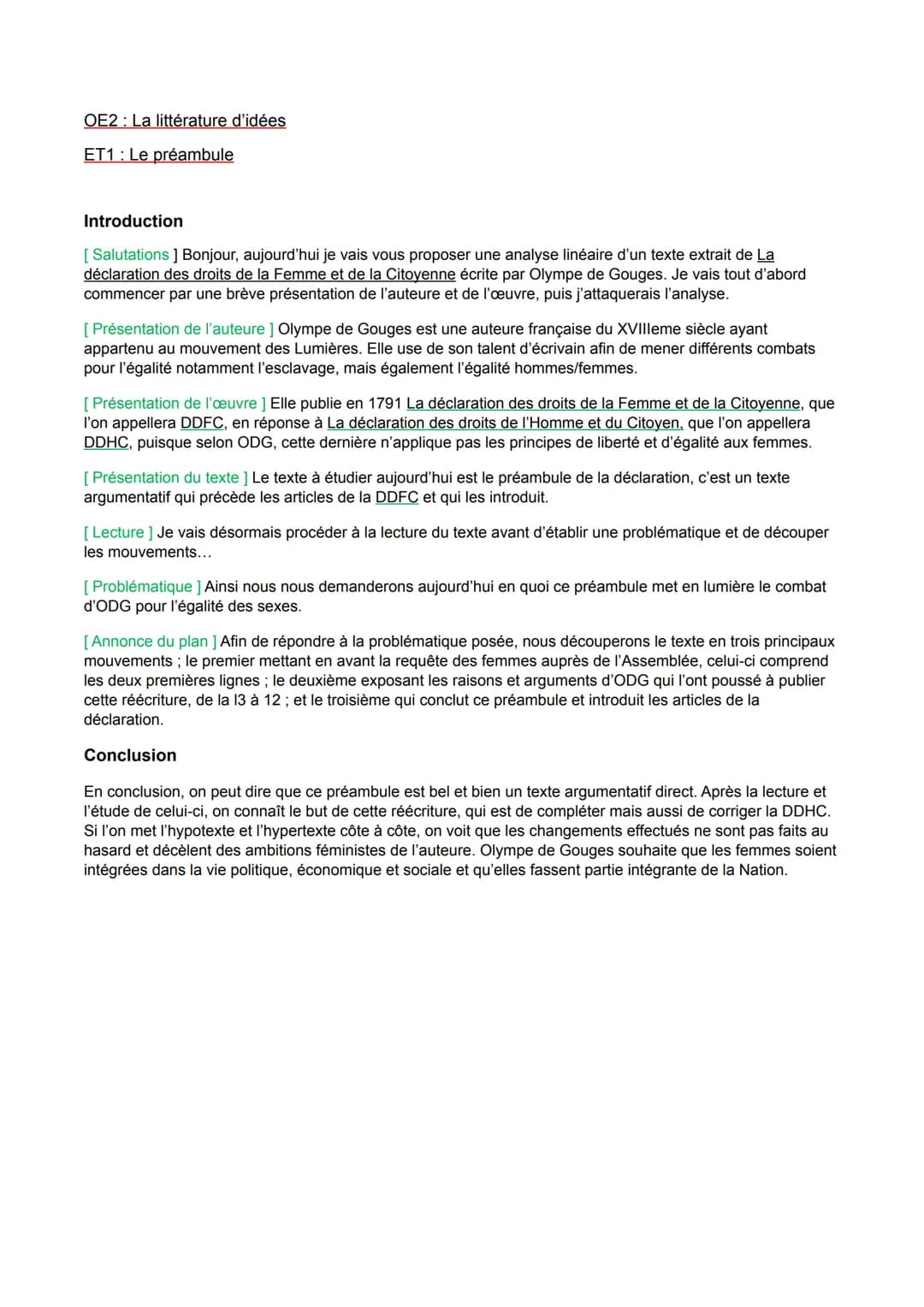 OE2: La littérature d'idées
ET1 : Le préambule
Introduction
[Salutations ] Bonjour, aujourd'hui je vais vous proposer une analyse linéaire d