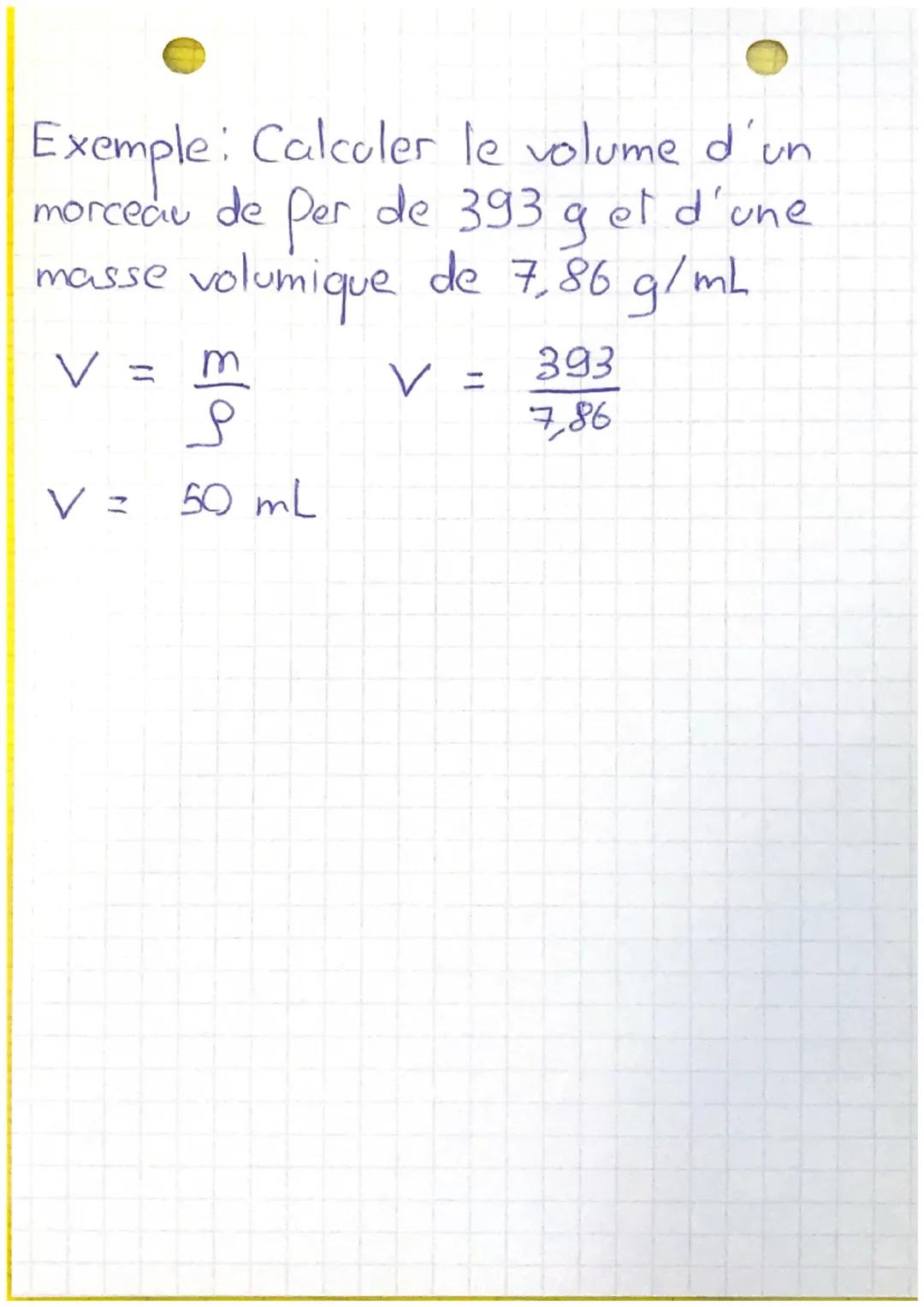 La masse volumique
Définition : La masse
liquide
masse volumique
ou d'un solide est la masse
unité de volume.
par
de matériau
Formule
volumi