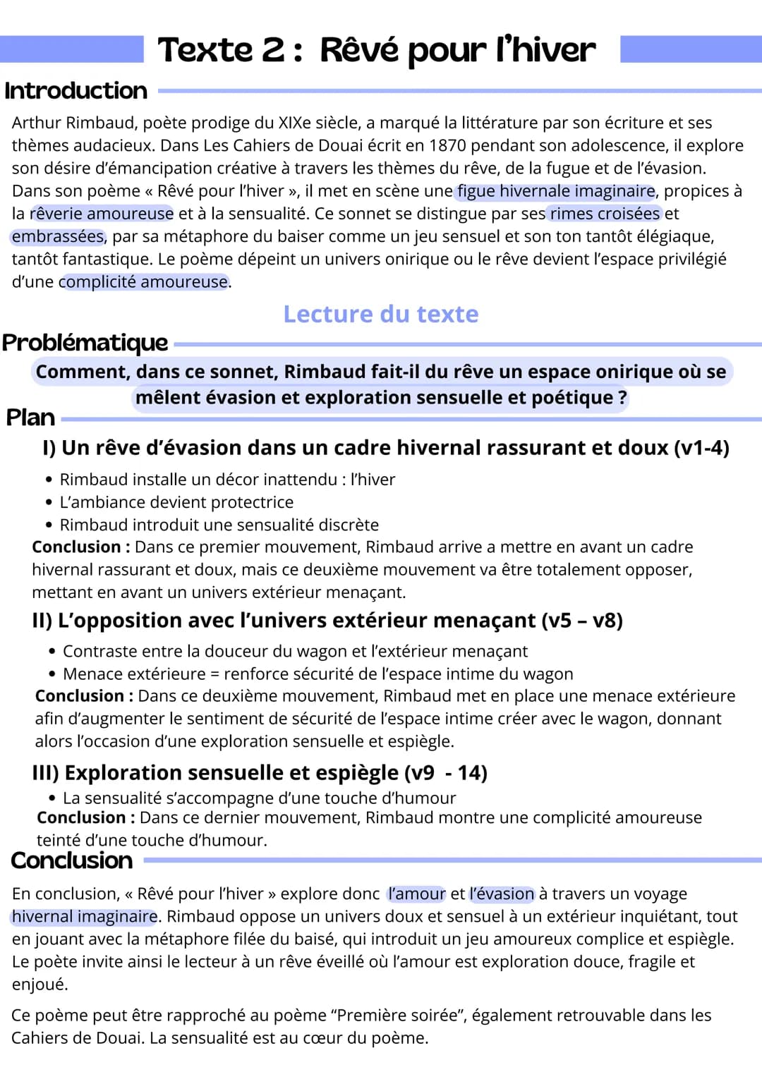# Texte 2: Rêvé pour l'hiver

Introduction

Arthur Rimbaud, poète prodige du XIXe siècle, a marqué la littérature par son écriture et ses
th