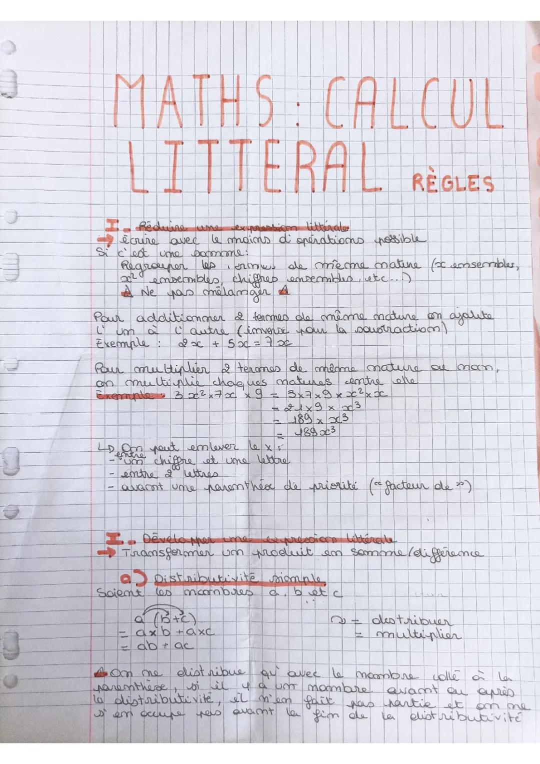 Réduire et Développer une Expression Littérale : Exercices Corrigés pour Collégiens