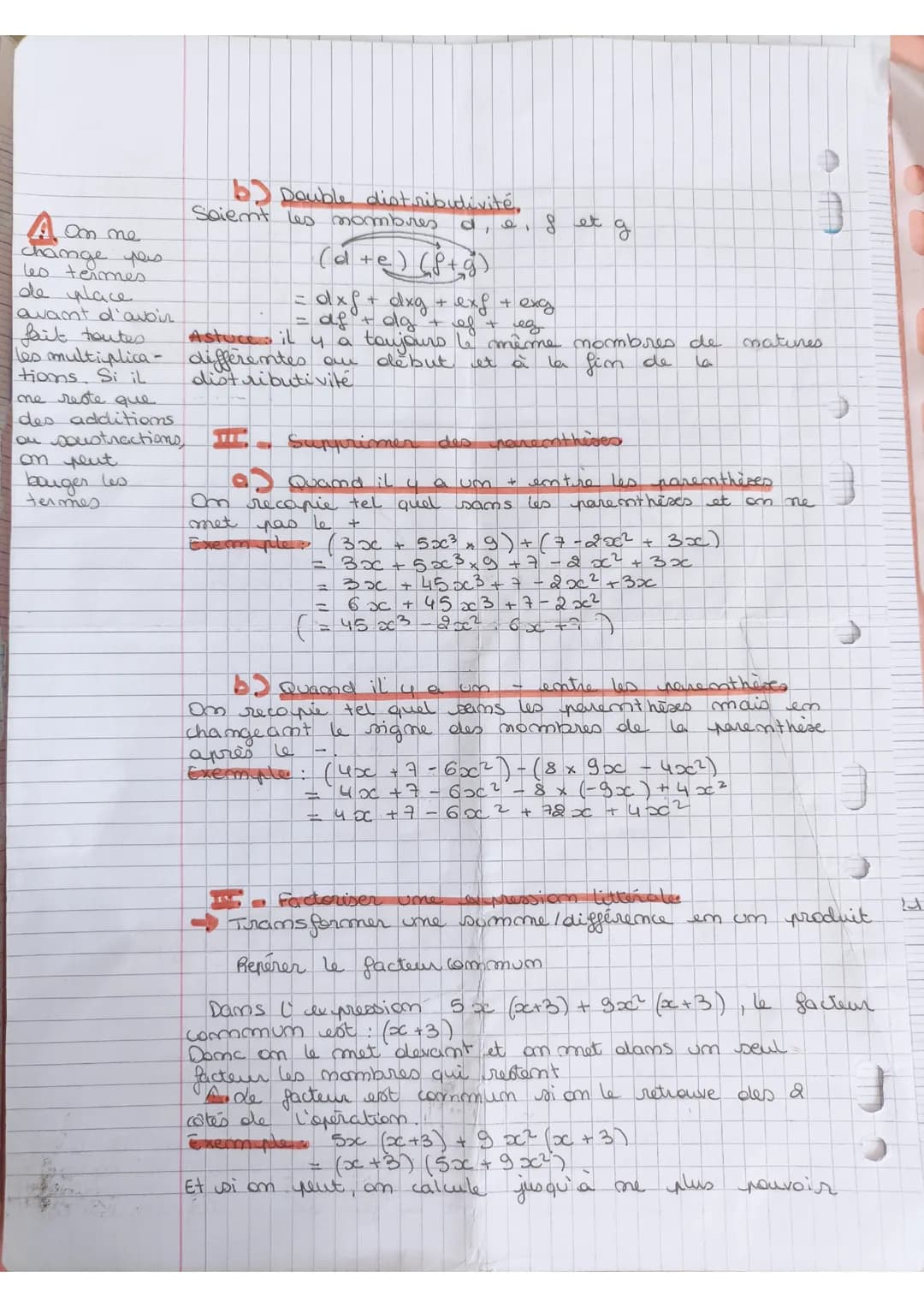 3
J
J
MATHS: CALCUL
LITTERAL REGLES
Réduire une expression littérale
écrire avec le moins d'opérations possible
Si c'est une bormone:
Regrou