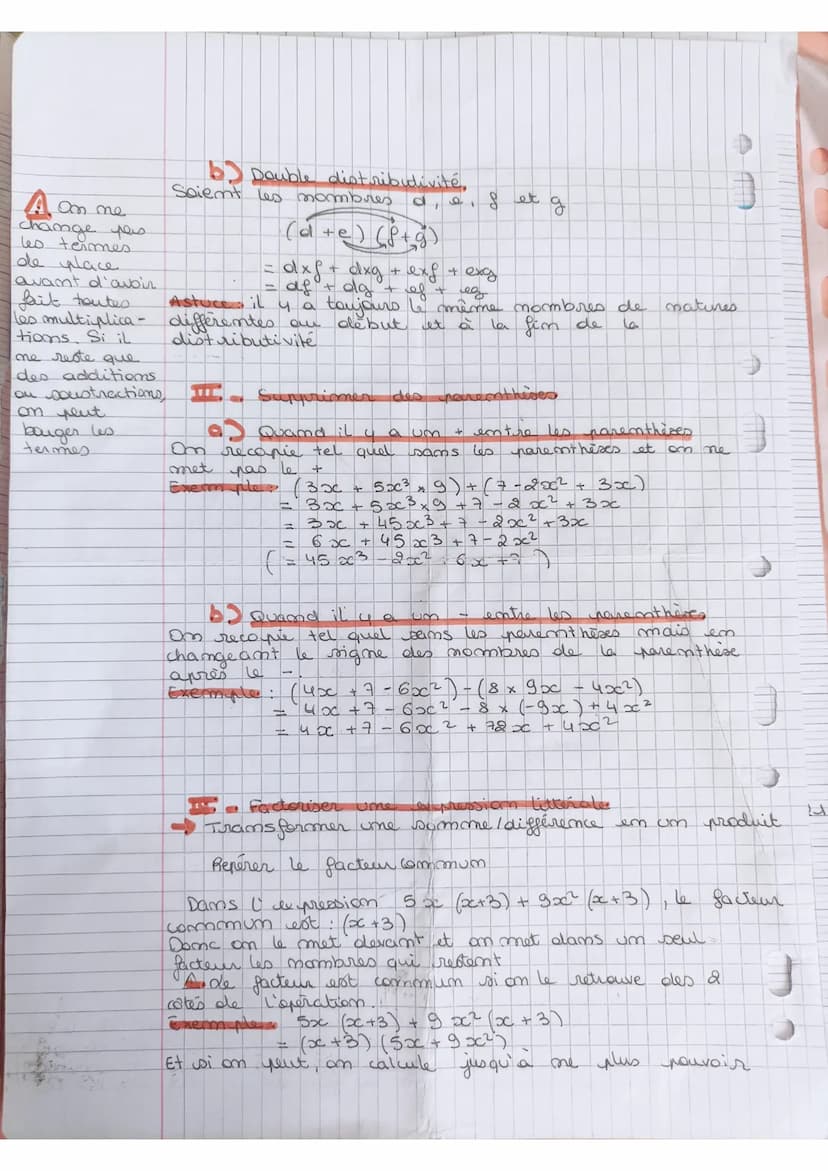 3
J
J
MATHS: CALCUL
LITTERAL REGLES
Réduire une expression littérale
écrire avec le moins d'opérations possible
Si c'est une bormone:
Regrou