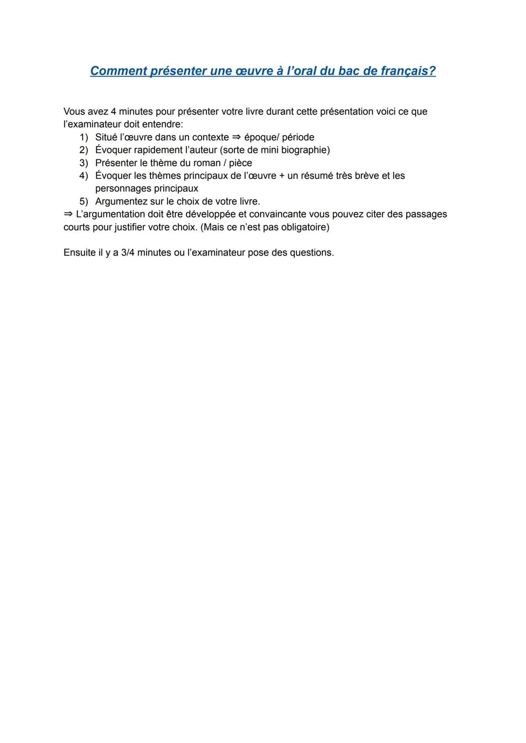 Comment présenter une œuvre à l'oral du bac de français?
Vous avez 4 minutes pour présenter votre livre durant cette présentation voici ce q
