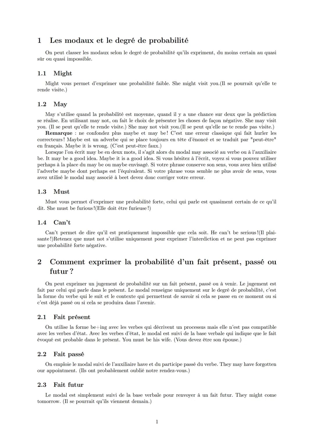 LYCEE GENERAL ET TECHNOLOGIQUE LA BRUYERE
Expression de la probabilité, de l'obligation,
absence d'obligation, l'hypothèse et la
condition
2
