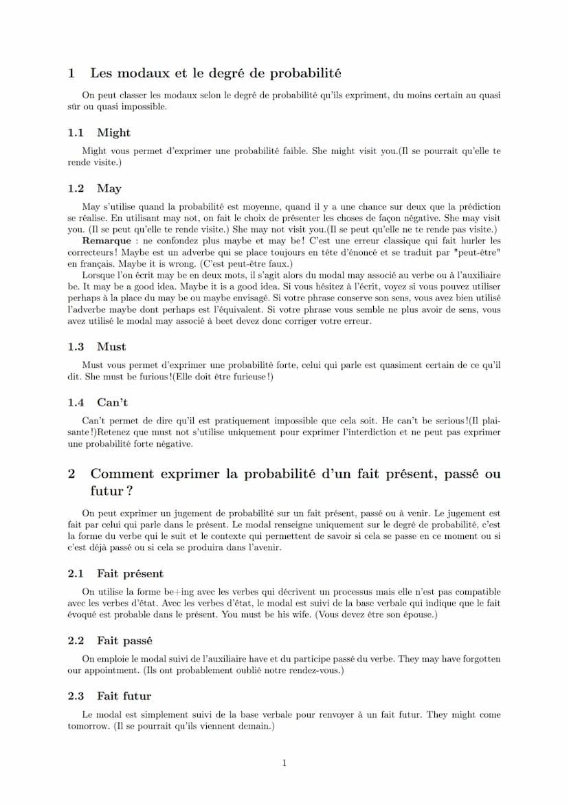 LYCEE GENERAL ET TECHNOLOGIQUE LA BRUYERE
Expression de la probabilité, de l'obligation,
absence d'obligation, l'hypothèse et la
condition
2
