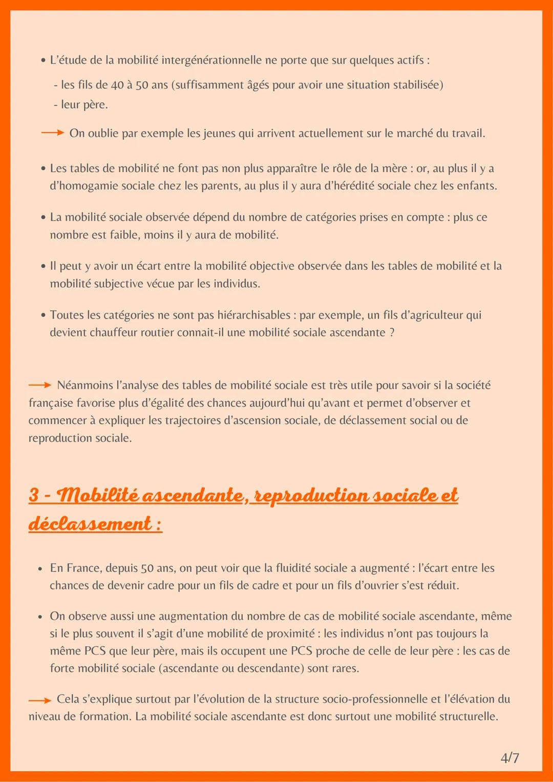 # MOBILITÉ SOCIALE

= passage d'individus ou de groupes d'individus d'une catégorie
sociale à une autre.

Pour étudier des phénomènes sociol