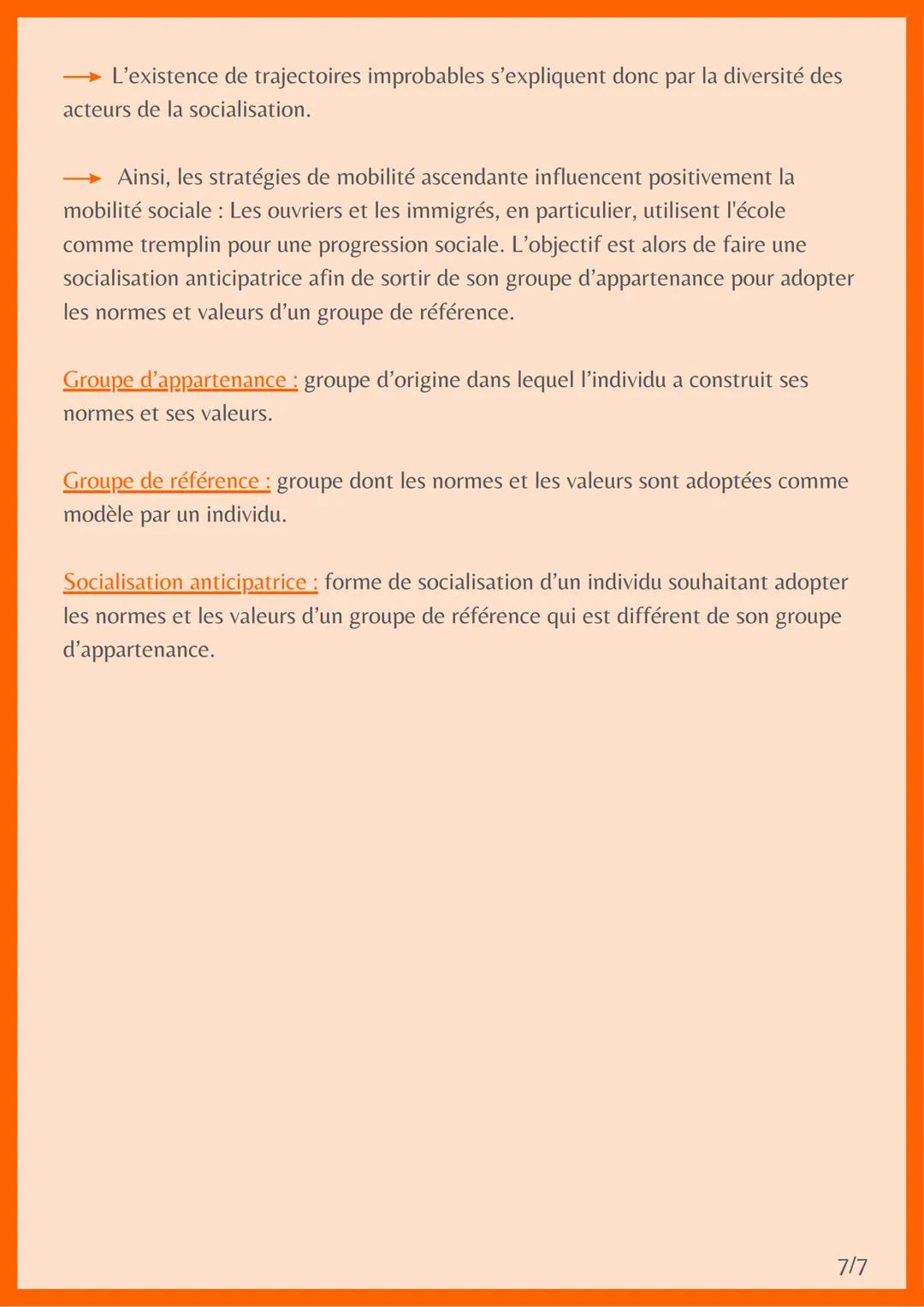 # MOBILITÉ SOCIALE

= passage d'individus ou de groupes d'individus d'une catégorie
sociale à une autre.

Pour étudier des phénomènes sociol
