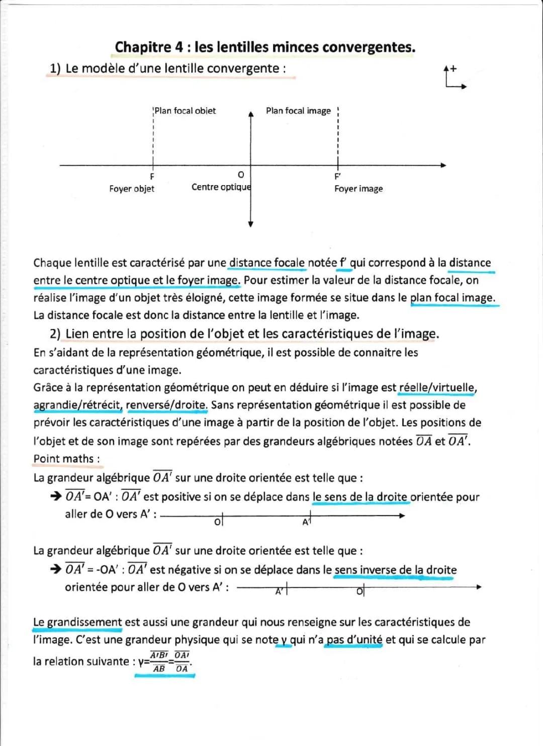 vergence, image, grandissement et relation de conjugaison
