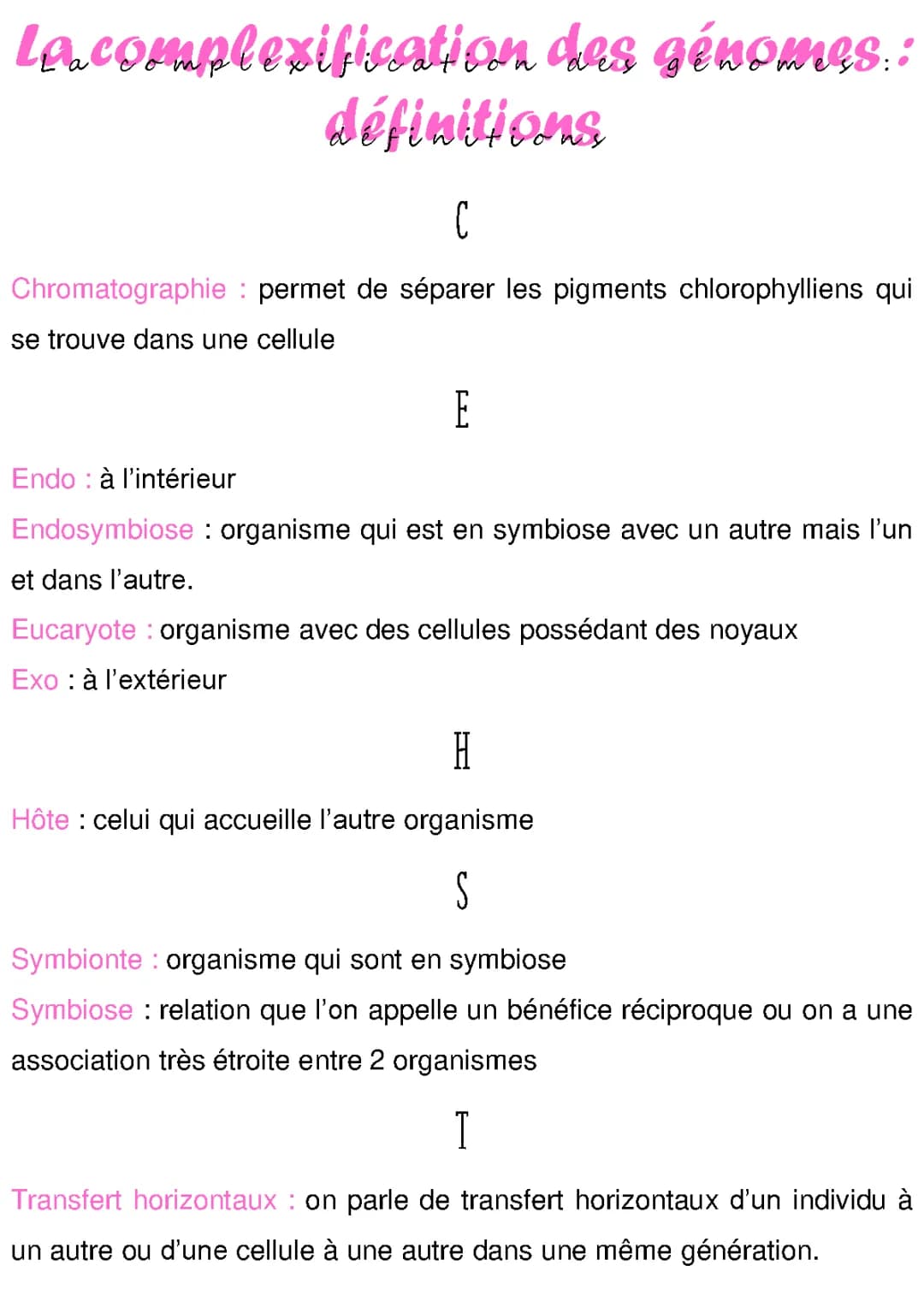 la complexification des génomes : vocabulaire