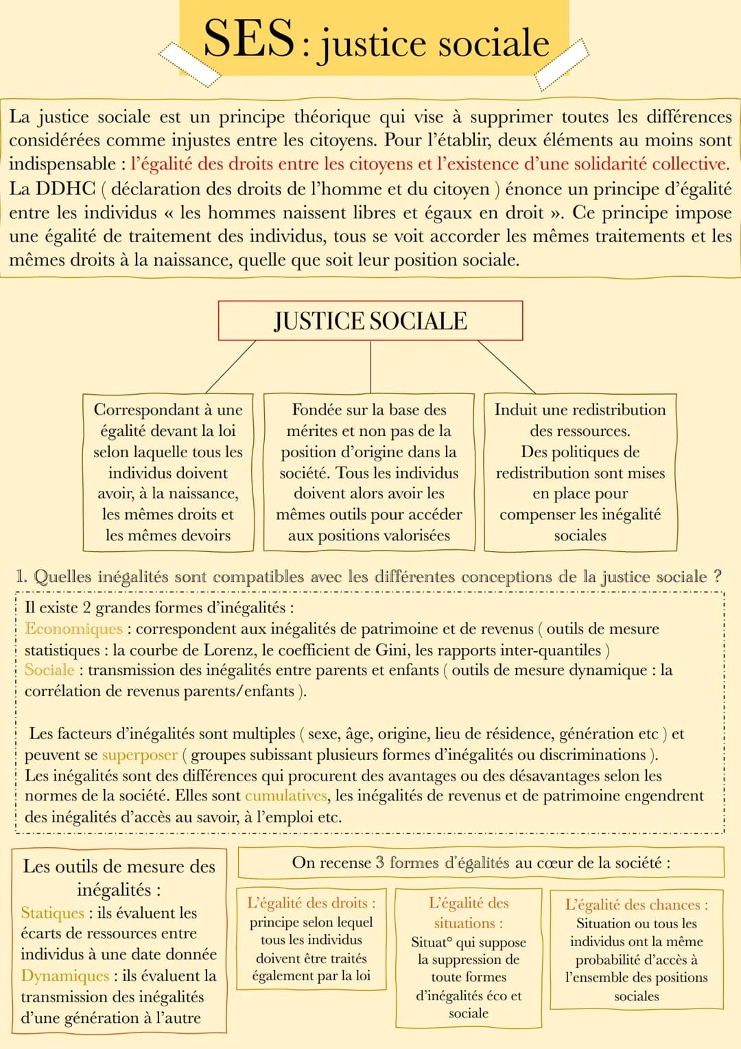 SES: justice sociale
La justice sociale est un principe théorique qui vise à supprimer toutes les différences
considérées comme injustes ent