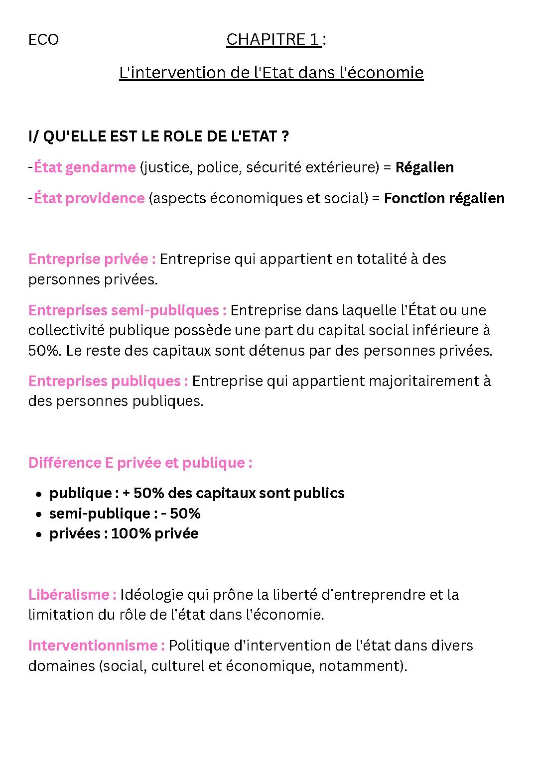 L’intervention de l’Etat dans l’économie 