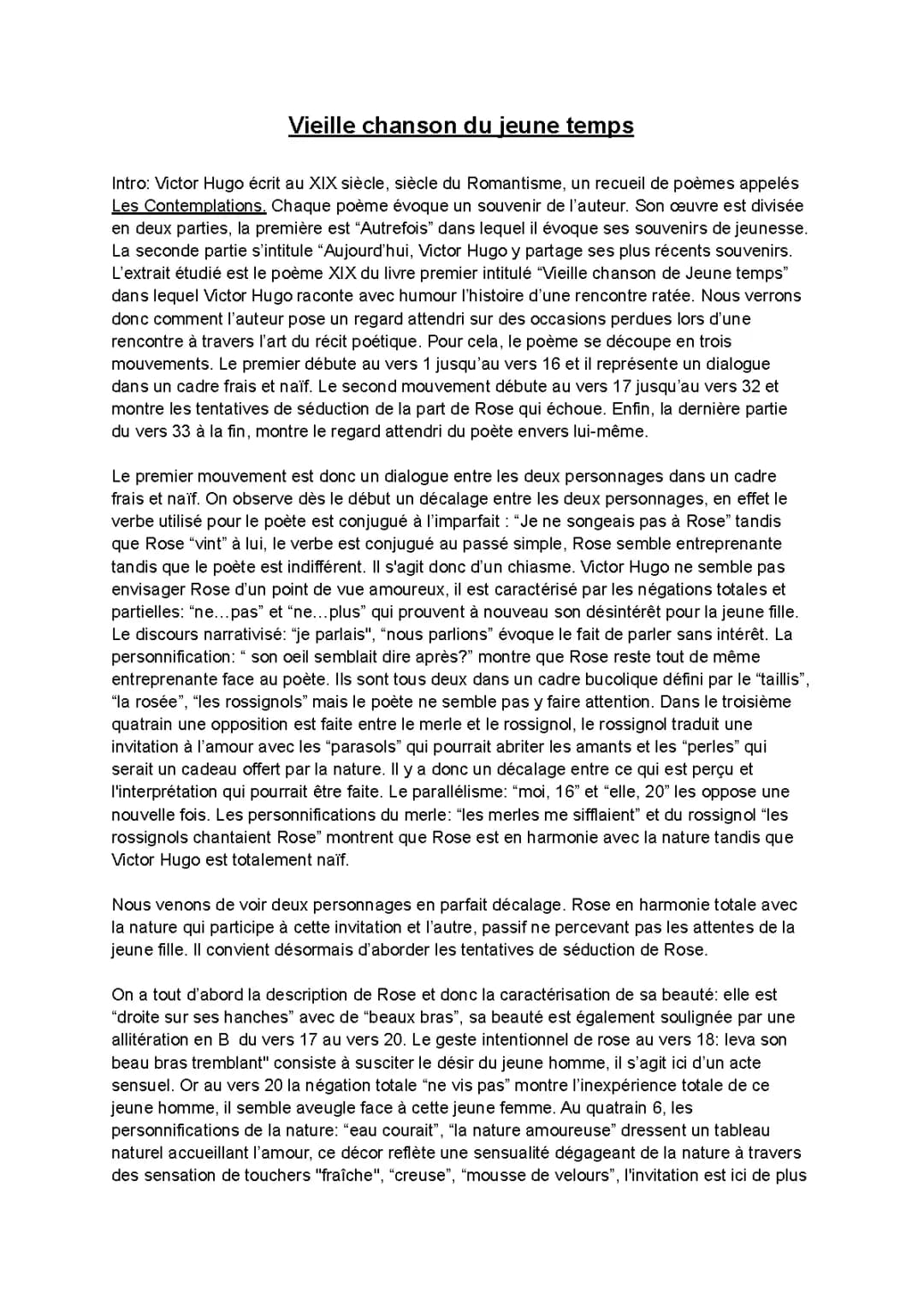 Vieille Chanson du Jeune Temps - Analyse Linéaire et Brevet Corrigé PDF
