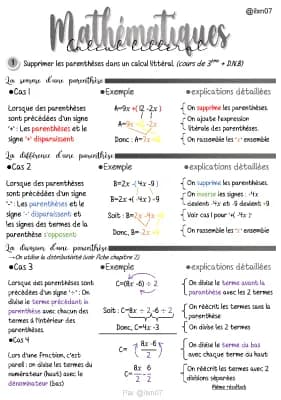 Know MATHEMATIQUES calcul littéral (chapitre 1 : Supprimer les parenthèses dans un calcul littéral.) [niveau 3ème] thumbnail