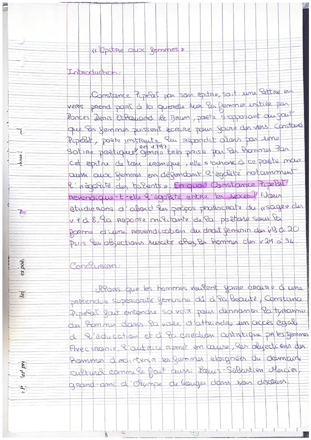 Analyse linéaire : Épître aux femmes, Constance Pipelet