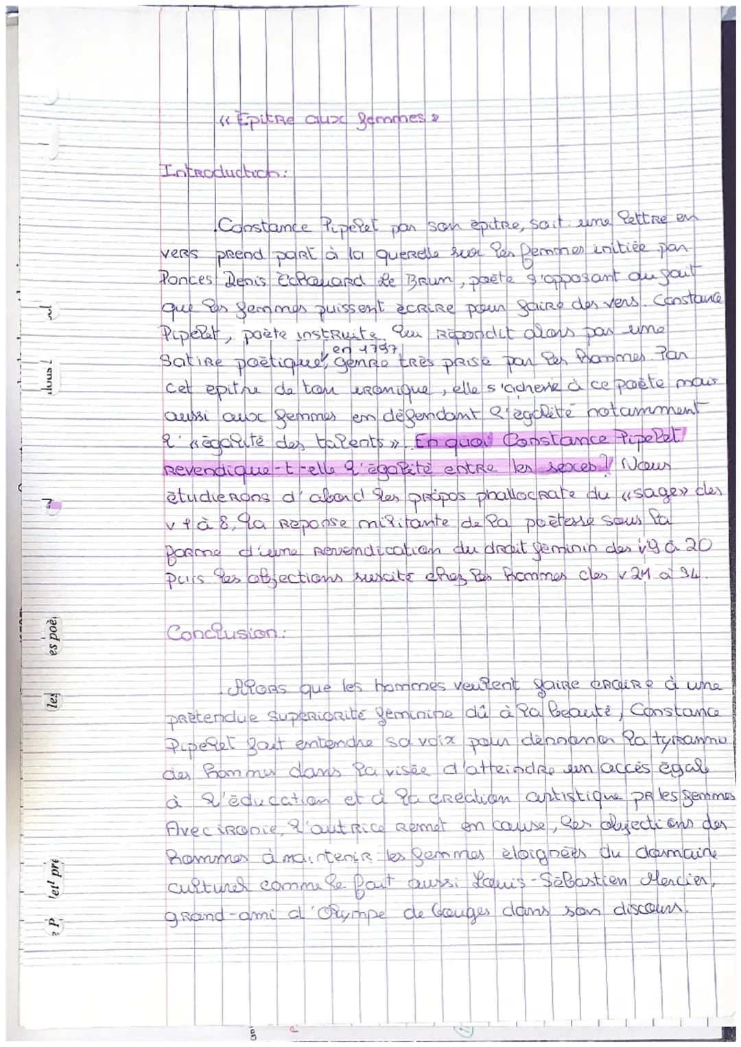 7
es poè
les
et pre
da
"Epitre aux femmes &
Introduction:
en 47971
Constance Piperet par son épitre, soit une lettre en
vers prend part à la