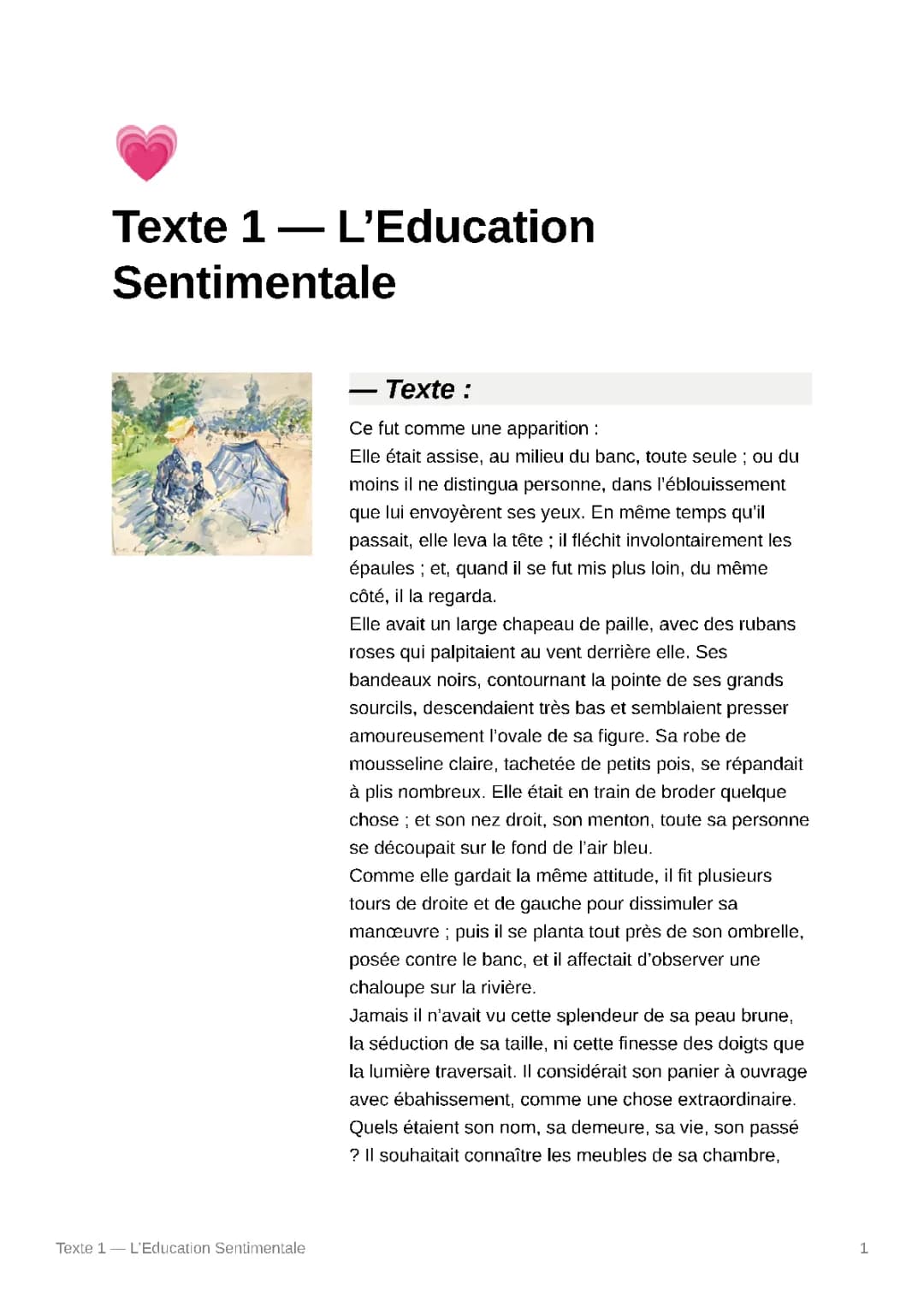L'Education Sentimentale, La Rencontre - Analyse linéaire