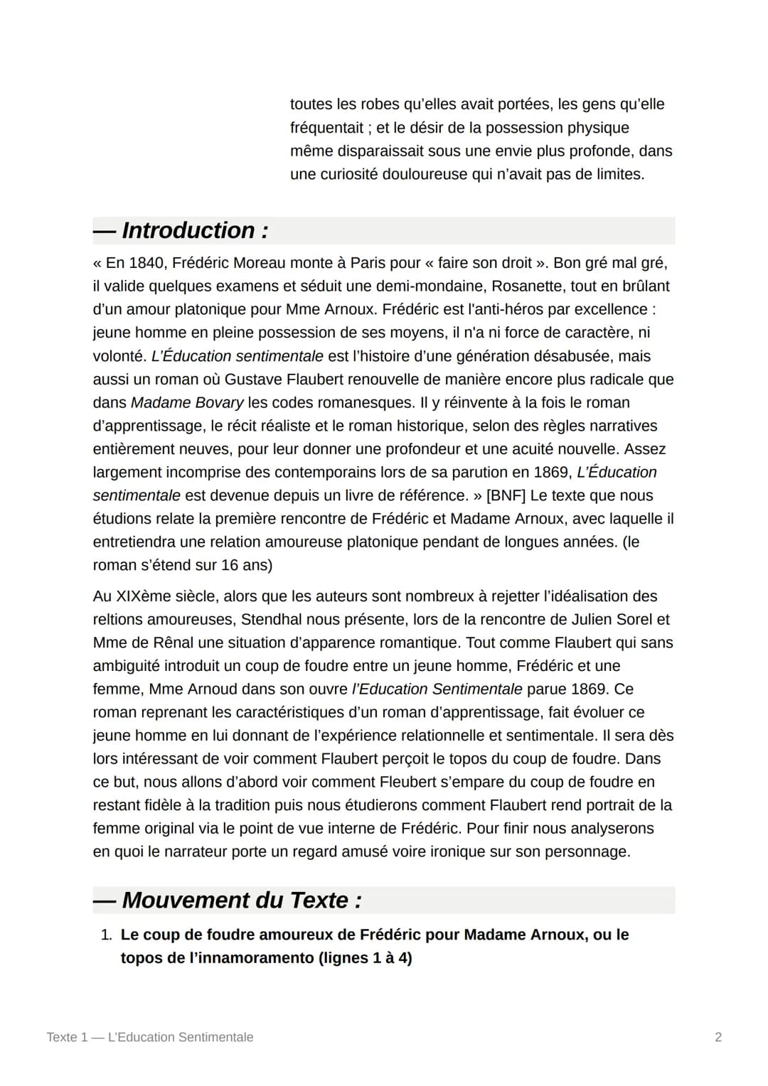 Texte 1- L'Education
Sentimentale
Texte 1 L'Education Sentimentale
Texte :
Ce fut comme une apparition :
Elle était assise, au milieu du ban