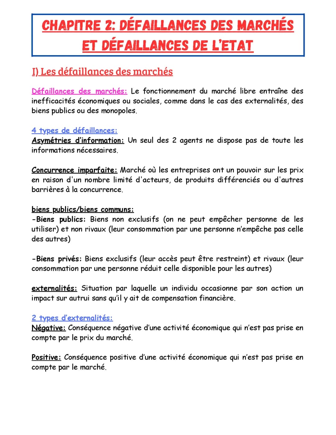 Chapitre 2:Les défaillances des marchés et défaillances de l'Etat
