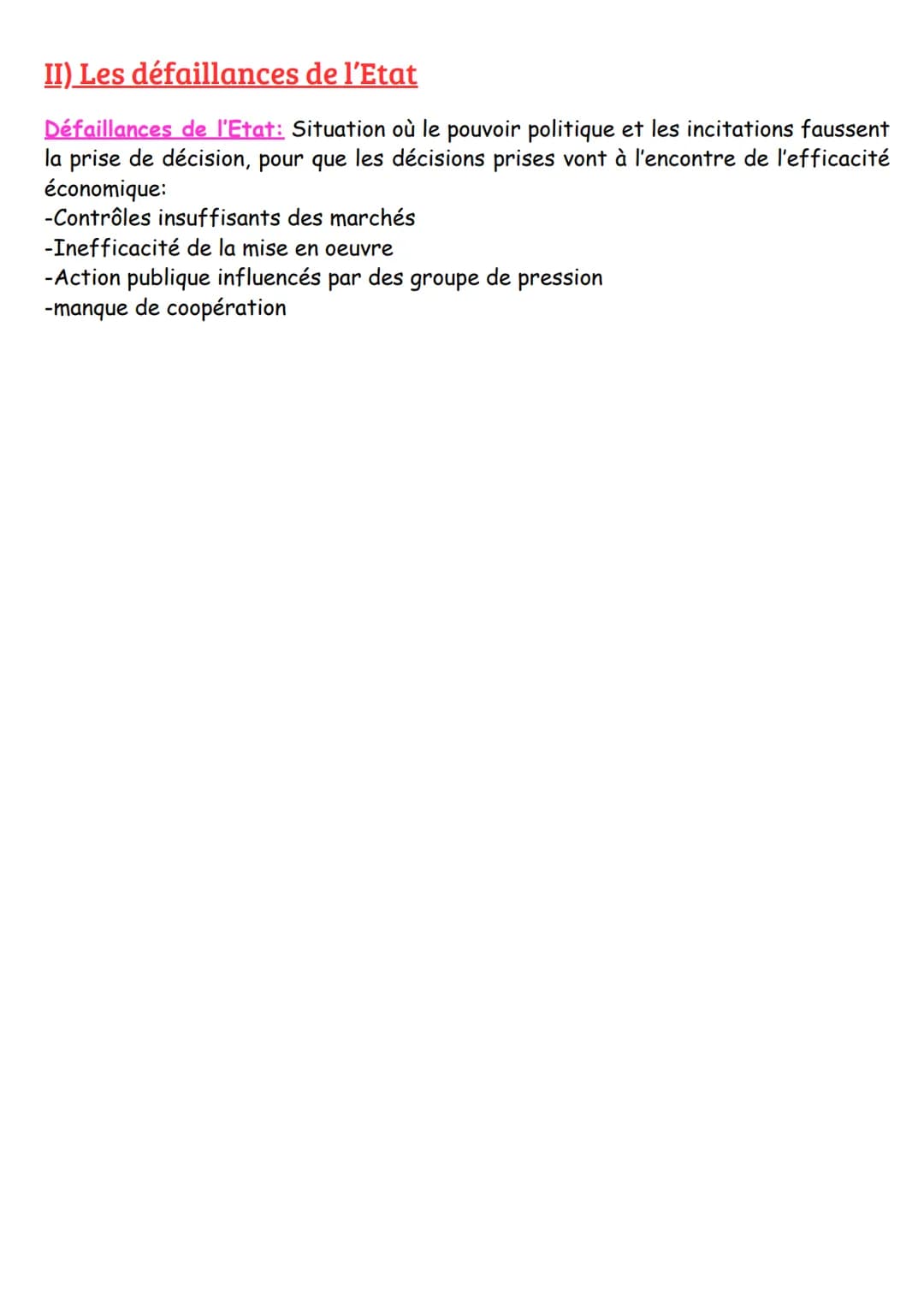 CHAPITRE 2: DÉFAILLANCES DES MARCHÉS
ET DÉFAILLANCES DE L'ETAT
I) Les défaillances des marchés
Défaillances des marchés: Le fonctionnement d