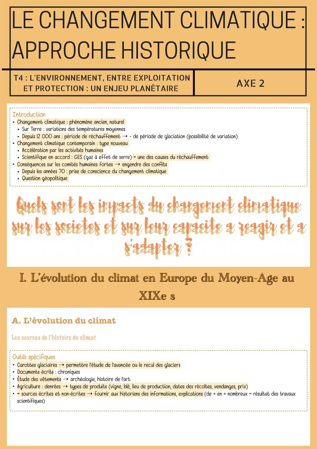LE CHANGEMENT CLIMATIQUE
APPROCHE HISTORIQUE
T4: L'ENVIRONNEMENT, ENTRE EXPLOITATION
ET PROTECTION : UN ENJEU PLANÉTAIRE
Introduction
Change