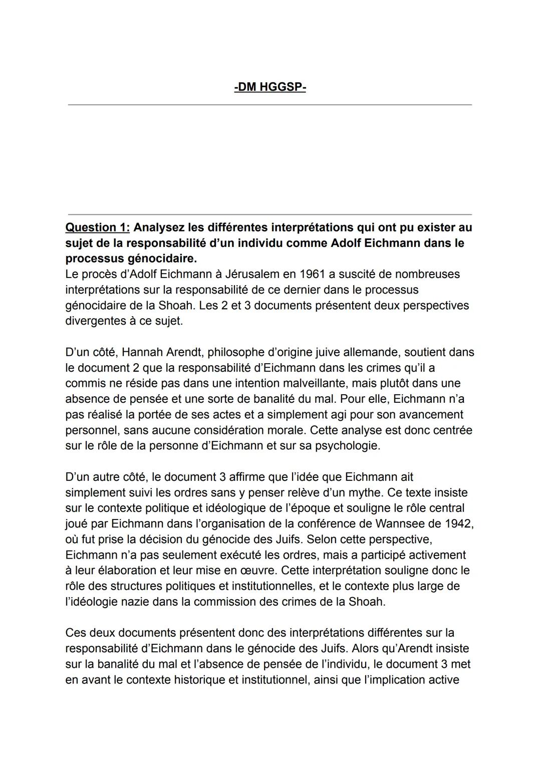 -DM HGGSP-

Question 1: Analysez les différentes interprétations qui ont pu exister au
sujet de la responsabilité d'un individu comme Adolf 