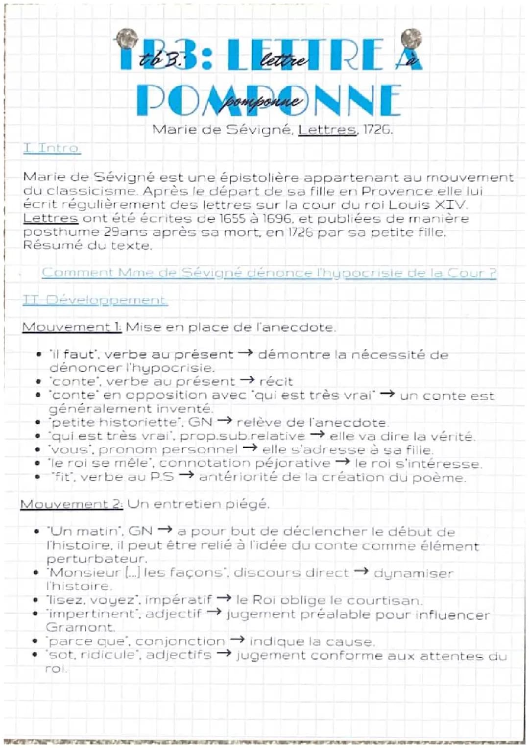 Lettre de Mme de Sévigné à Pomponne - Analyse Linéaire pour Jeunes