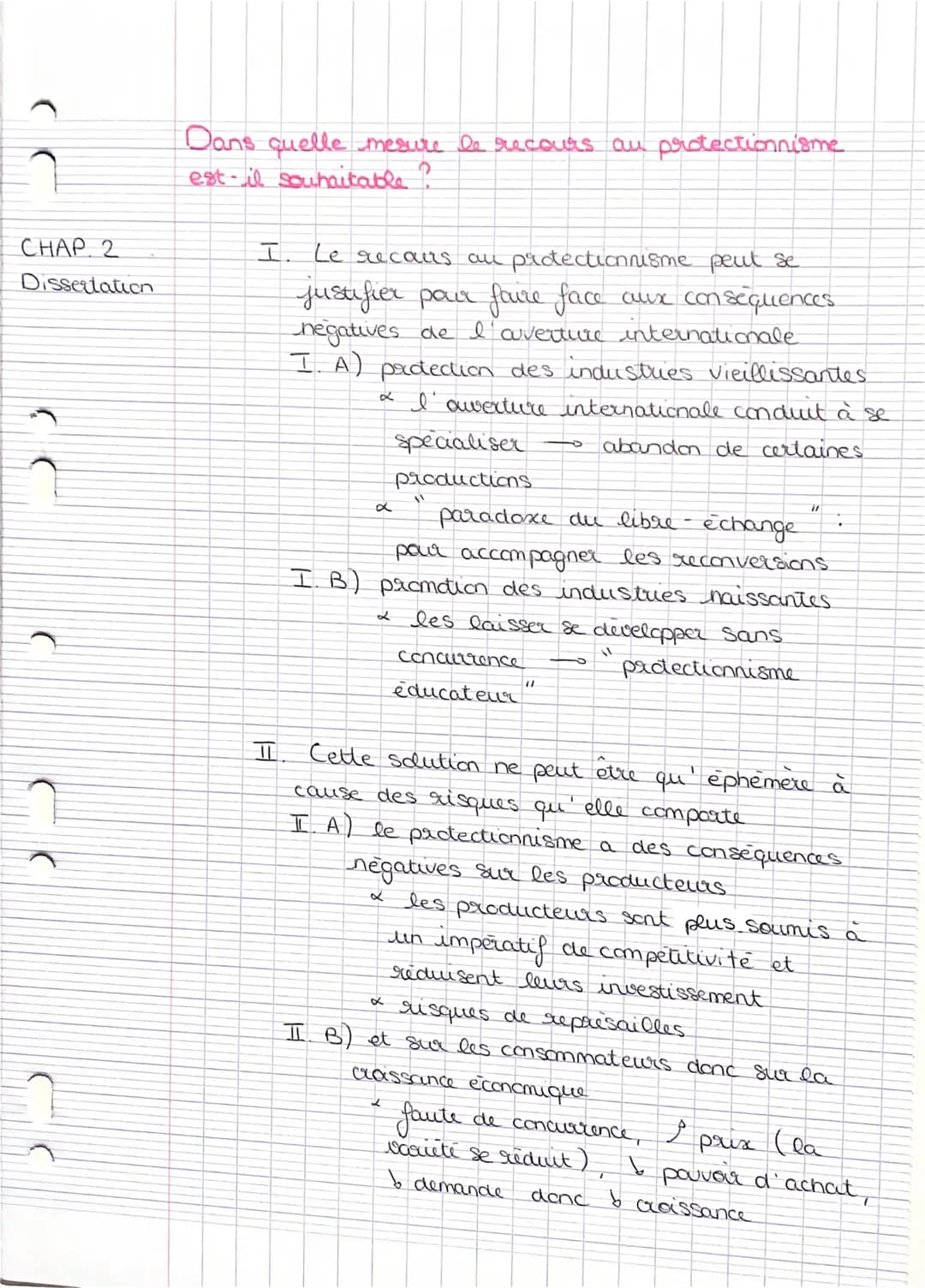 CHAP. 2
Dissertation
Dans quelle mesure le recours au protectionnisme
2
est-il souhaitable
I. Le recours au protectionnisme peut se
justifie