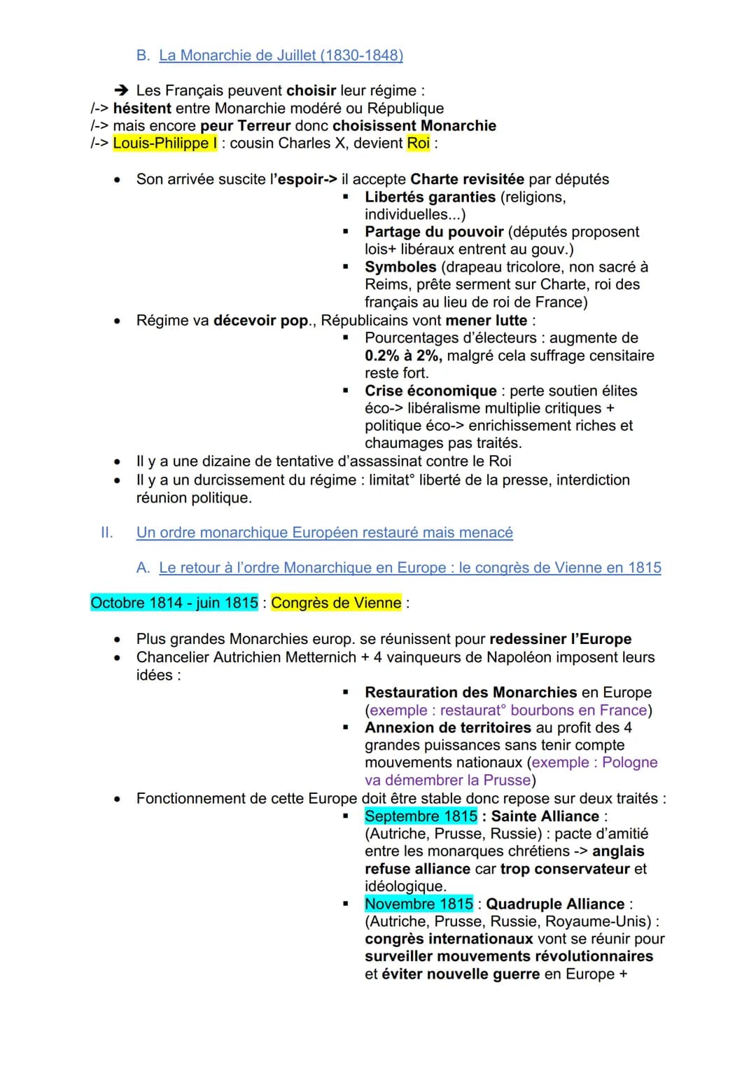 Introduction :
● Reconstruct Europe : montée en puissance aspiratº libérales + nationales
Rétablissement Monarchies autoritaires dans pays v