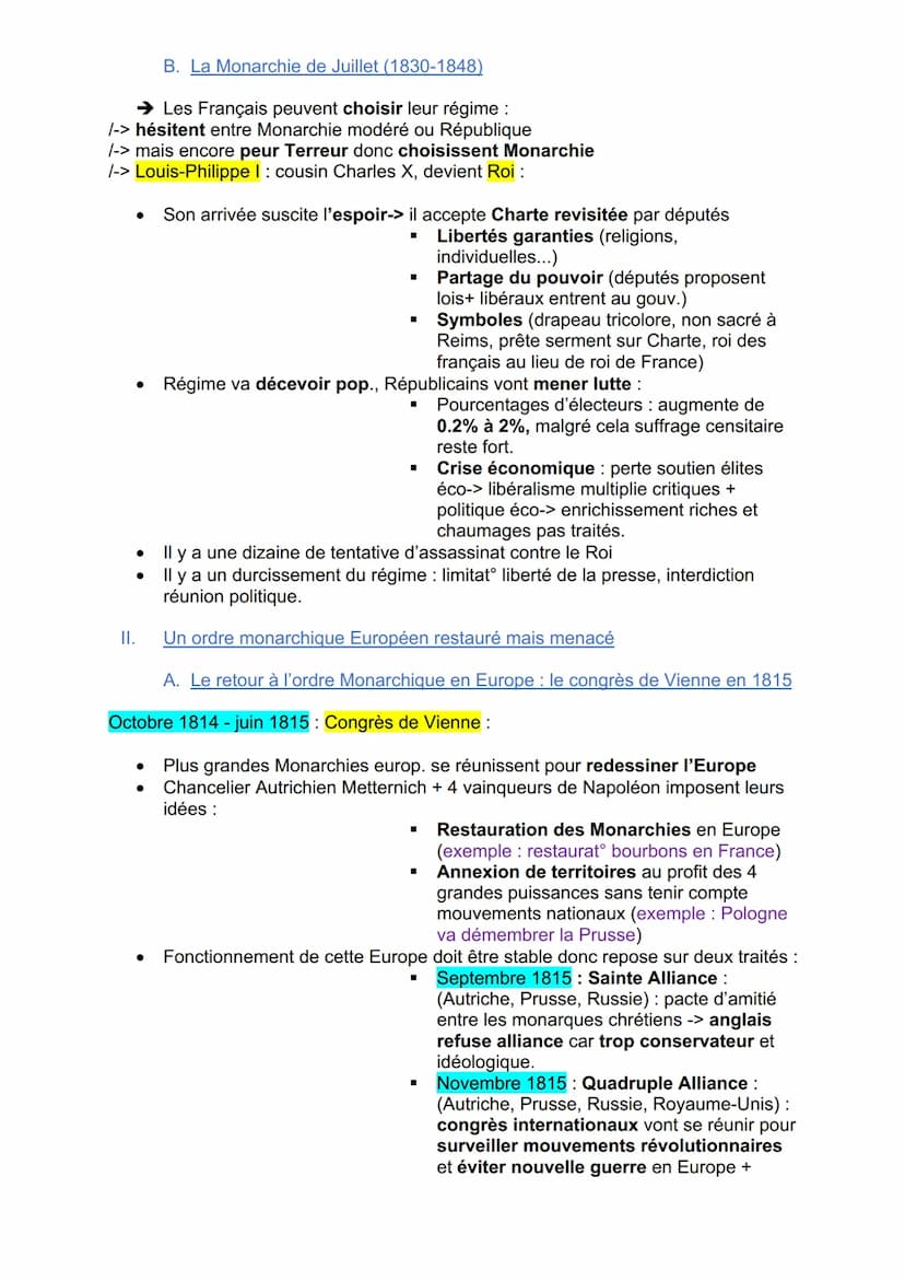 Introduction :
● Reconstruct Europe : montée en puissance aspiratº libérales + nationales
Rétablissement Monarchies autoritaires dans pays v