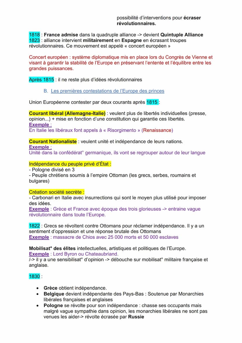 Introduction :
● Reconstruct Europe : montée en puissance aspiratº libérales + nationales
Rétablissement Monarchies autoritaires dans pays v