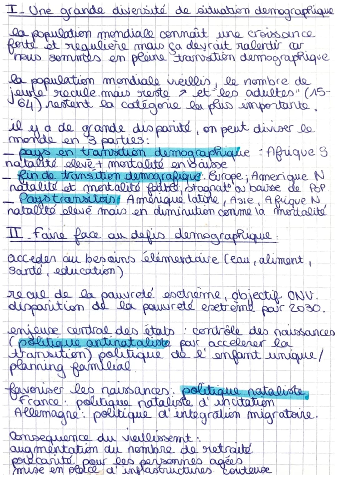 GEOGRAPHIE
Des trajectoires demographique differenciées:
les defis du nombre et du vieillissement.
Vocabulaire.
Acroissement naturel: differ