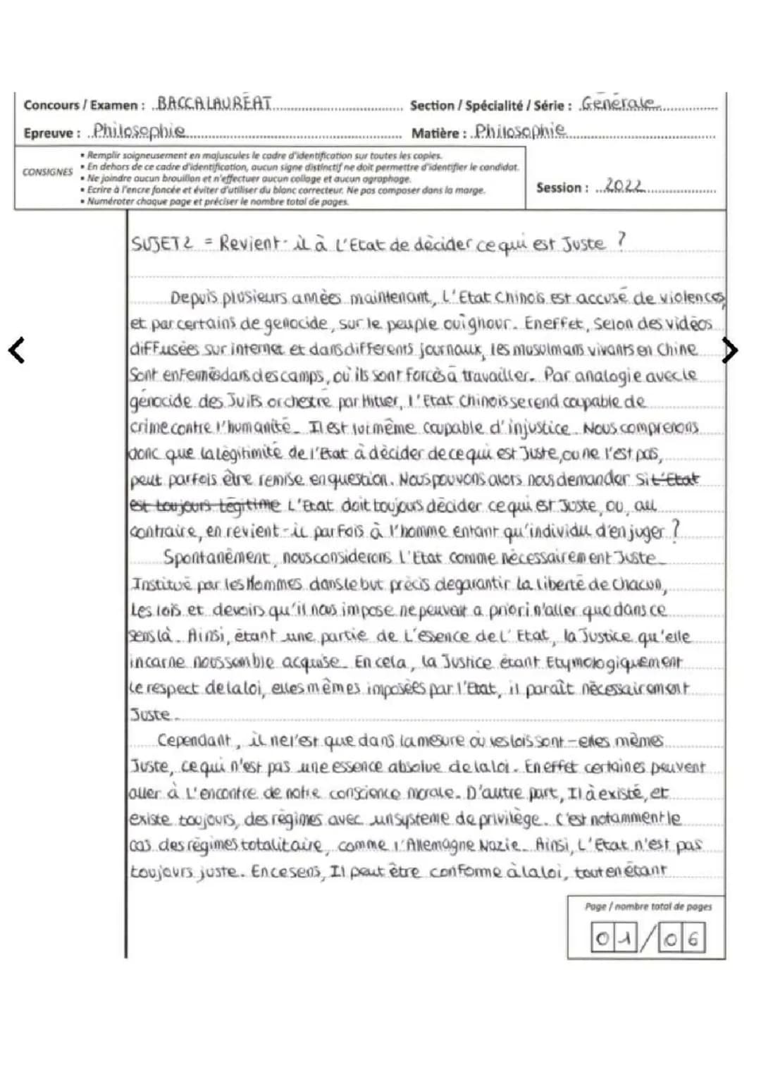 Sujet Philo Bac 2022 Corrigé - Dissertation 20/20