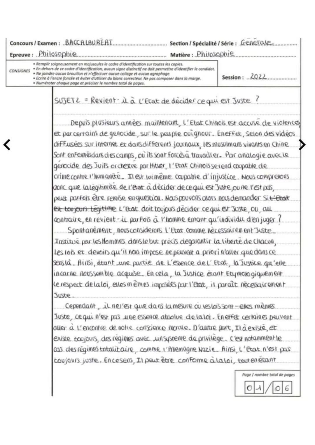 Concours / Examen: .BACCALAUREAT...
Epreuve: Philosophie....
CONSIGNES
<
Section / Spécialité / Série: Generale
Matière : Philosophie
Rempli