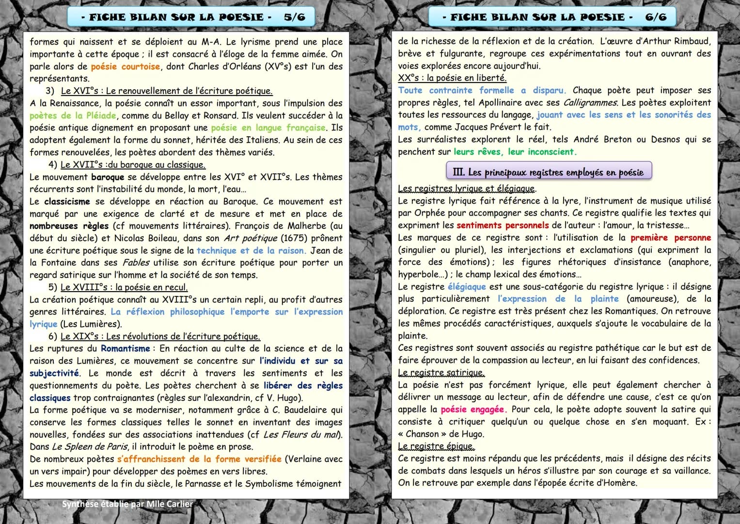 - FICHE BILAN SUR LA POESIE - 1/6
Définition: Le terme « poésie » vient du grec « poiêsis», du verbe
<< poiein >> signifiant « faire », « cr
