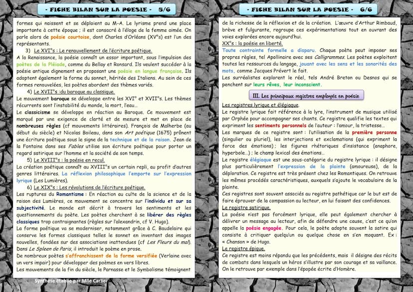 - FICHE BILAN SUR LA POESIE - 1/6
Définition: Le terme « poésie » vient du grec « poiêsis», du verbe
<< poiein >> signifiant « faire », « cr