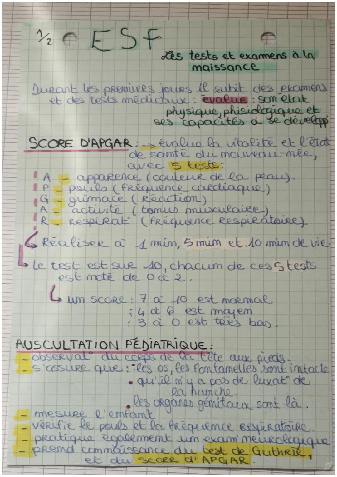 1/2 CES F
Les tests et examens à la
maissance
Durant les premiers jours il subit des examens
et des tests médicaux : evalue: som etat
physiq