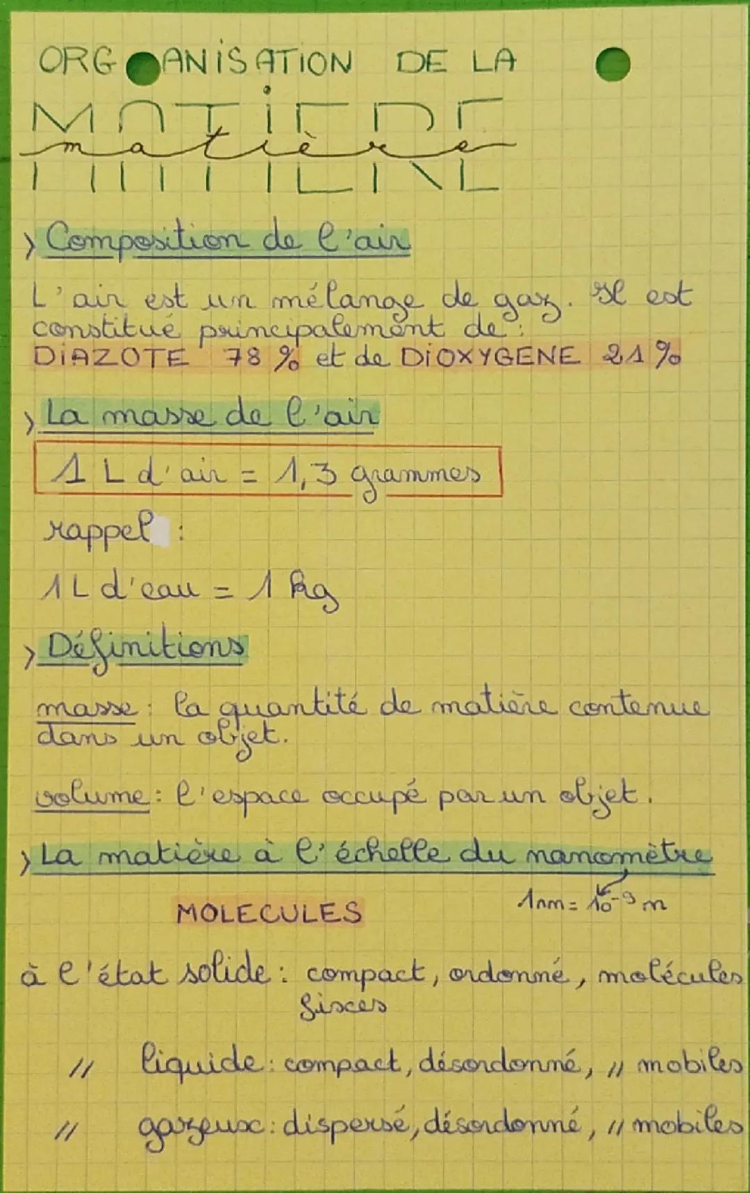 # ORGANISATION DE LA

M
m
FIERE

> Composition de l'air

L'air est un mélange de gaz. Se est
constitué principalement de:
DIAZOTE 78% et de 