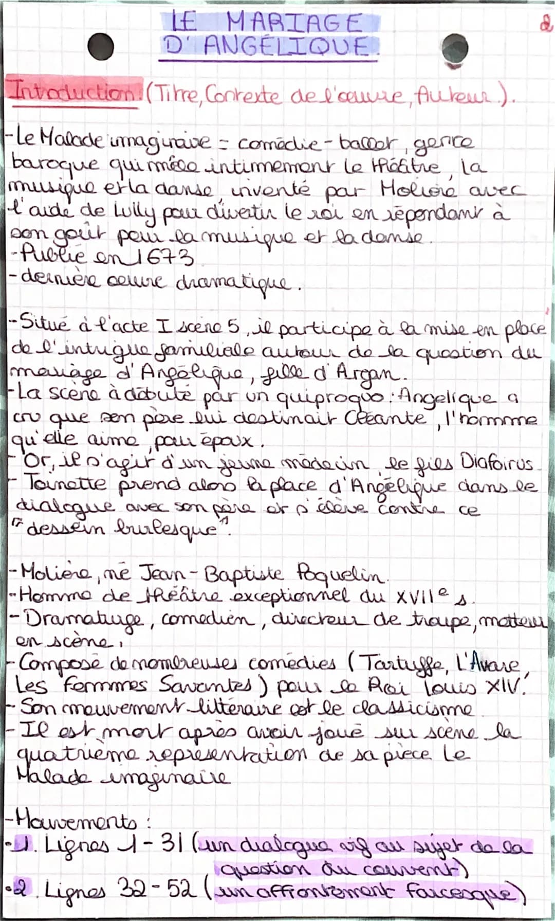 LE MARIAGE
D'ANGÉLIQUE.
Introduction. (Titre, Contexte de l'œuvre, Auteur).
la
Holiore avec
-Le Malade umagurave - comédie-baller, gerice
ba