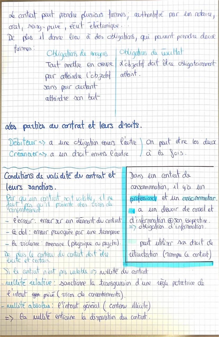 Droit: Chapitre 1 → da Formation du contrat
Qu'est-ce qu'un contrat ?
→ Un contrat est defini commmmre un accord de volente entre deunc
a pl