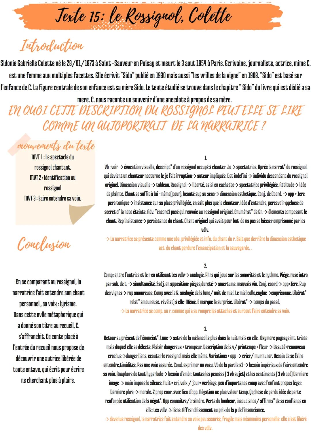Texte 15: le Rossignol, Colette
Introduction
Sidonie Gabrielle Colette né le 28/01/1873 à Saint-Sauveur en Puisay et meurt le 3 aout 1954 à 