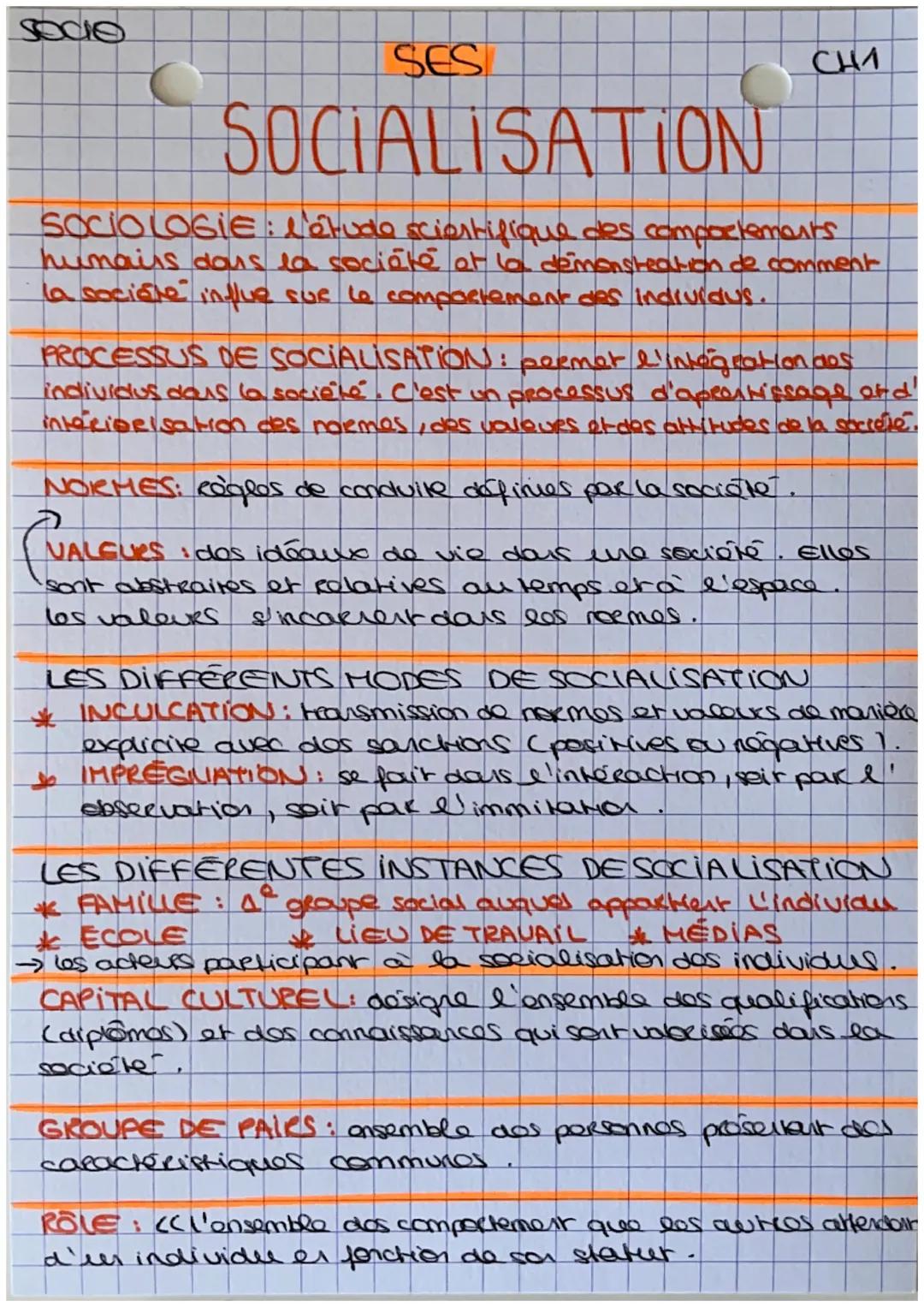 SOCIO
SES
CHA
SOCIALISATION
SOCIOLOGIE: l'étude scientifique des comportements
humairs dans la société et la démonstration de comment
la soc